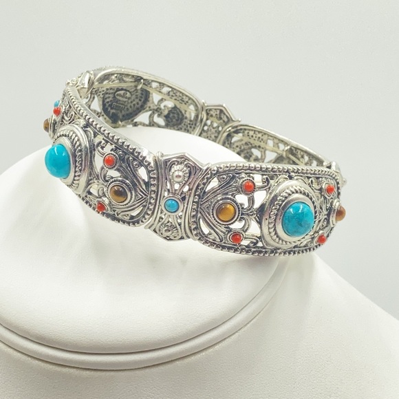 Graziano bracelet boho best western simulated turquoise tiger eye silver tone - Picture 8 of 14